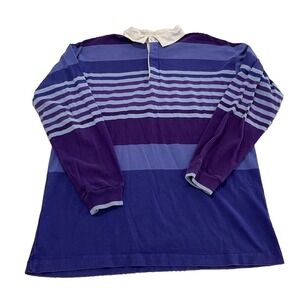 VINTAGE Columbia Knit Rugby Shirt Size Large Purple Striped Long Sleeve Polo 90s